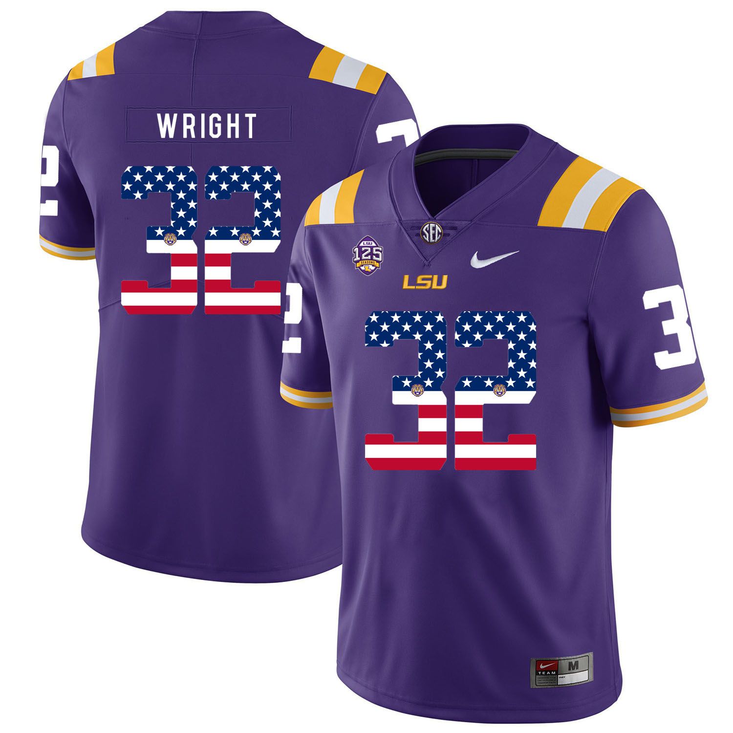 Men LSU Tigers 32 Wright Purple Flag Customized NCAA Jerseys